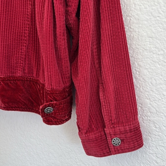 J Jill Red 100% Cotton Jean Jacket Style Corduroy Velvet Jacket Large Petite - Picture 6 of 8
